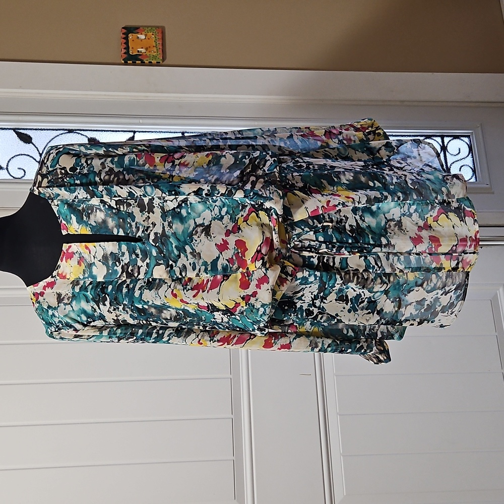 Rubby Ducky Productions Sheer Abstract Print Tunic Coverup Mini Dress M